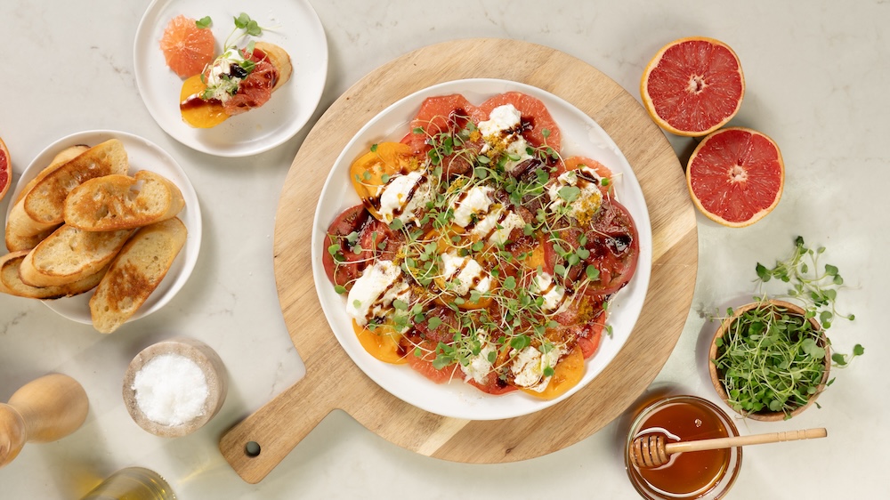 Florida Grapefruit and Tomato Carpaccio with Burrata