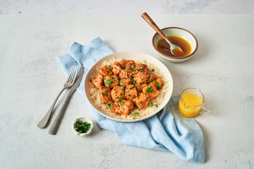 Brown Sugar Bourbon Orange Salmon Bites