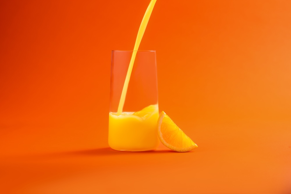 Orange Juice Product Shot Pour Wedge Orange